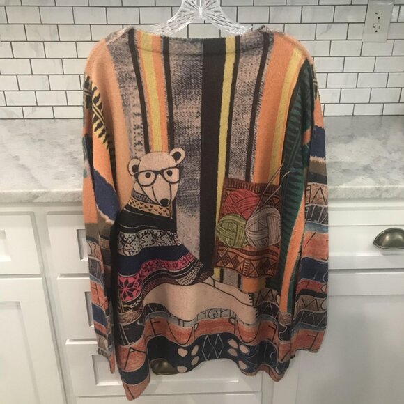 Yesno Bear Sweater Womens Large Abstract Print Wool Blend Artsy Loose Fit Boho - Picture 4 of 9